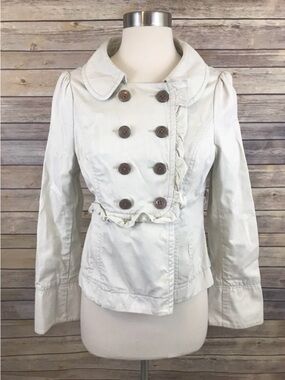 Anthropologie Idra 100% Cotton Ruffle Jacket Coat Style In Beige Size:6